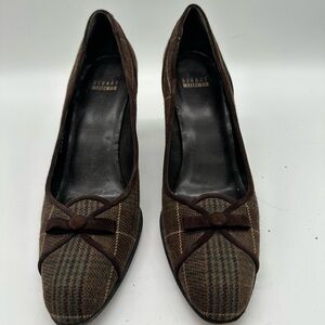 Stuart Weitzman Walnut Glen Plaid. Brown Heels with Bow. 8
